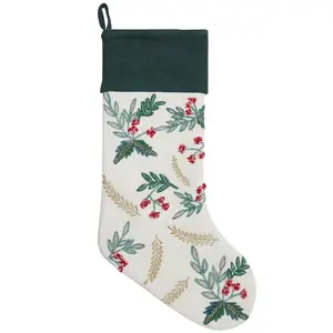 Festive Greenery Embroidered Stocking