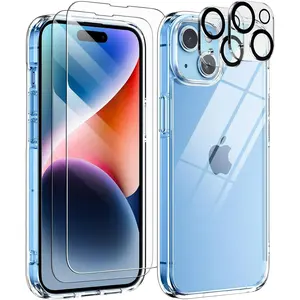 Entronix Bundle Compatible with iPhone 13 Mini - [Hard Back] Clear Case, 2 Clear Screen Protector & 2 Camera Lens Protectors