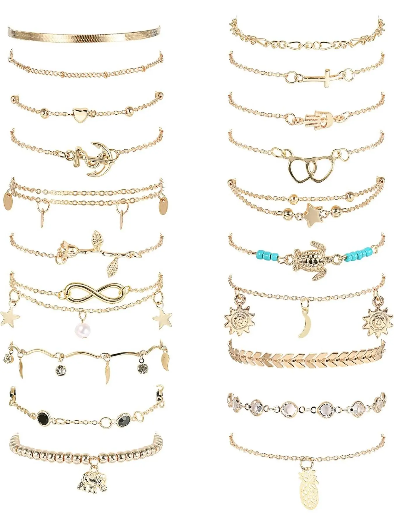 20pcs Ankle Bracelets for Women, Adjustable Beach Anklet Set, Surfer Anklet, Heart Star Turtle Infinite Anklets, Foot Jewelry, Fashion Jewelry, Trendy Jewelry, Trendy Jewellery Accessories