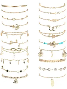 20pcs Ankle Bracelets for Women, Adjustable Beach Anklet Set, Surfer Anklet, Heart Star Turtle Infinite Anklets, Foot Jewelry, Fashion Jewelry, Trendy Jewelry
