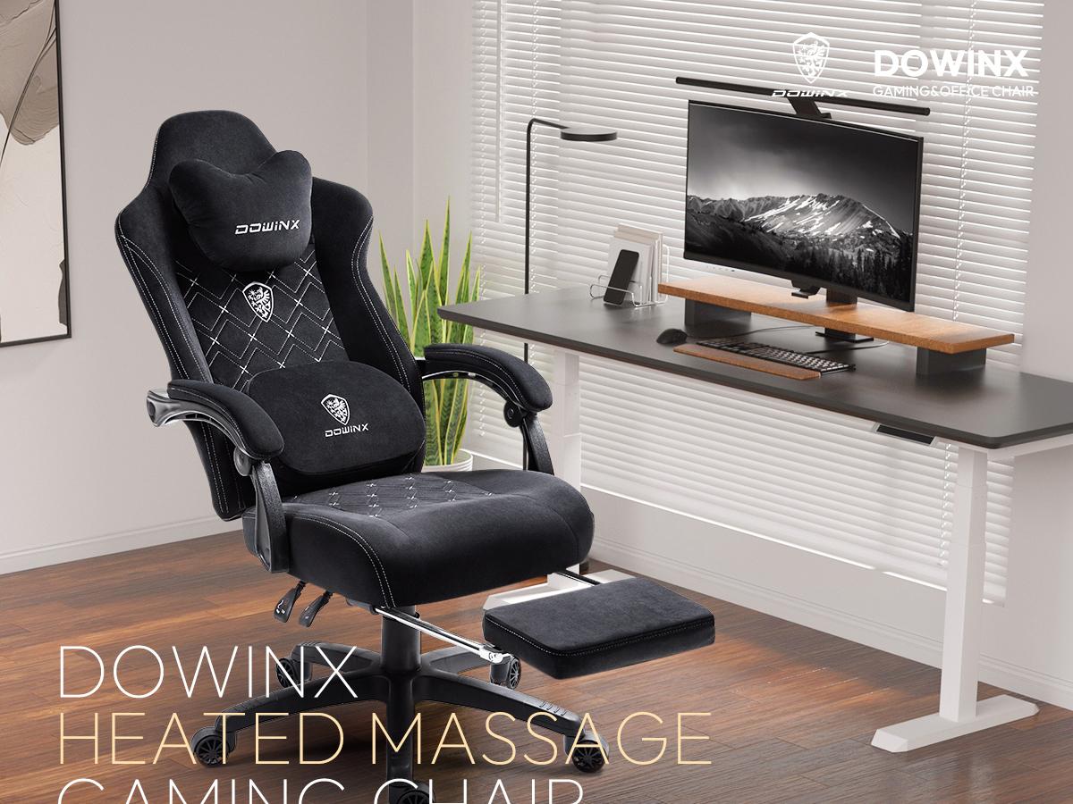 Dowinx Gaming Chair with Heated Massage Lumbar Support,Big and Tall Fabric Gaming Chairs for Adults with Footrest, Ergonomic Computer Game Chair with Poket Spring Cushions, 350lbs