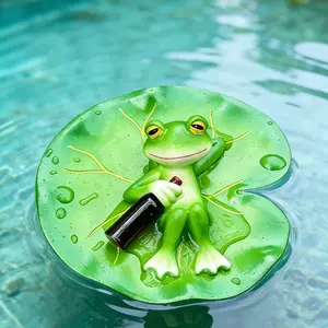 Floating Frog Statue, Resin Lazy Frog on Lotus Leaf, 11x10cm/4.3x3.9in, Waterproof Pond Decor, Water Floating Ornament for Aquarium, Garden, Pool, Fish Tank, Patio, Yard, Fish Tank Decorations, Aquarium Supplies