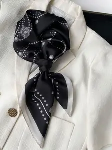 Silk-Satin Rose Print Scarf - 70s Style Hair Bandana & Lightweight Wrap for Effortless Elegance | #Balletcore #MobWifeAesthetic Floral Embroidered Scarf