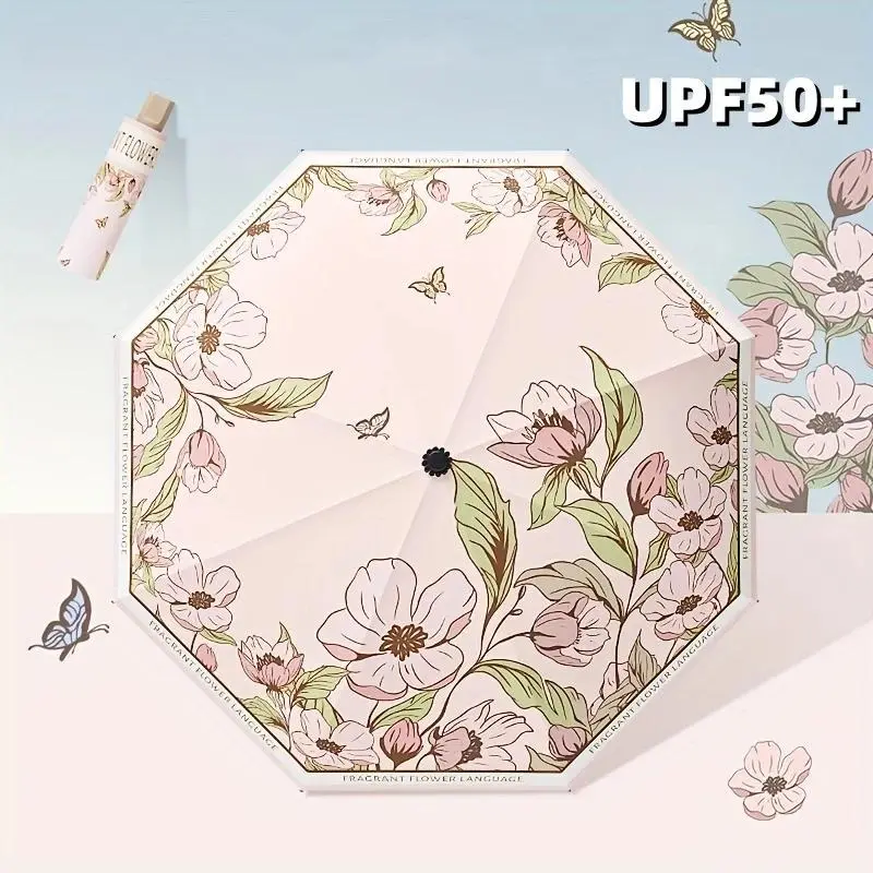Elegant UPF50+ Umbrella Romantic Flower Language UV Protection Umbrella Vinyl Coating Rain Parasol Sun Shade Folding Umbrellas