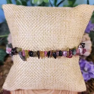 Watermelon Tourmaline Crystal Chip Bracelet earthy jewelry hippiejewelry
