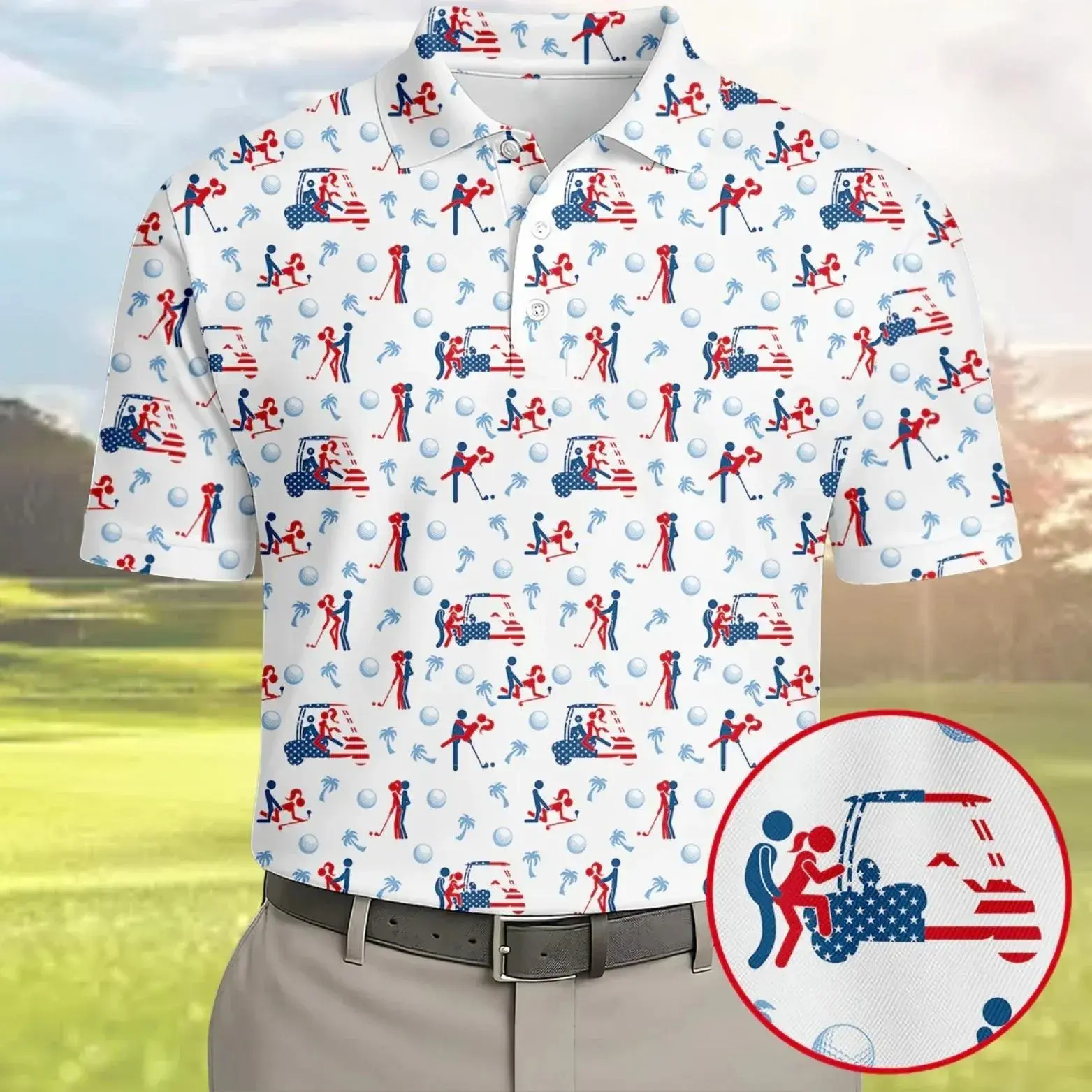 Funny Caddie America Golf Polo Shirt Short Sleeve Outdoors Performance Print Menswear Top Lightweight