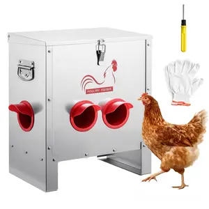 Automatic Chicken Feeder with 25 Lb Capacity, 6 Feeding Ports, No-Waste Gravity Design, Handle and Latch Lid, Durable Metal Construction for Chickens, Bantams, Pheasants, and Poultry Coops, Farm Barn Poultry Feeding Solution