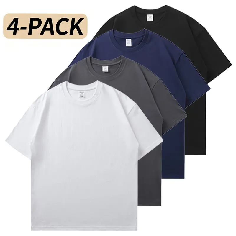 Men’s Basic Crew Neck Short Sleeve Pure Cotton T-Shirt, Pack of 4 — Undershirt/Base Layer