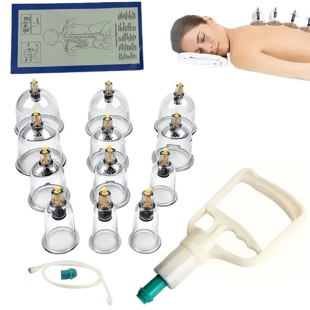 12-Piece Vacuum Cupping Therapy Set, Body Relaxation Massage Kit, Home Use Vacuum Cupping Instrument Massager, Ideal for Family Care, Relaxation Aid, Home Spa Equipment, Cupping Treatment Set