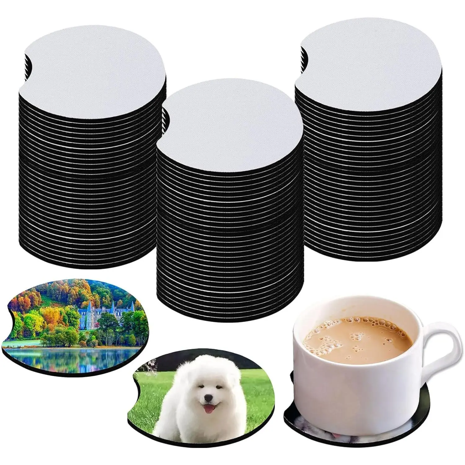 48 count Sublimation Coasters Blanks Bulk, 2.75 in Circular Opening Blanks Sublimation Car Coasters for Sublimation DIY Crafts Painting Heat Transfer