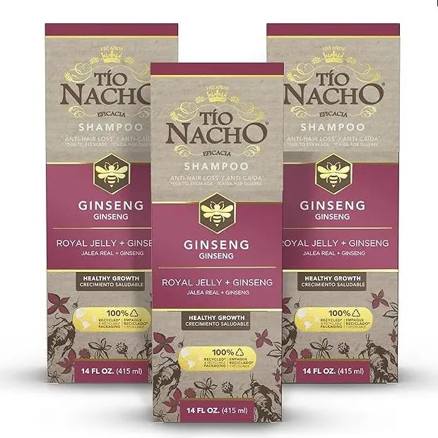 Tio Nacho Shampoo with Ginseng, Royal Jelly, Aloe Vera & Jojoba, 3 Pack, Strengthening Hair Care to Reduce Loss & Breakage, Revitalizing, Nourishing Formula, Repair, 14 Fluid Ounces - 3 Pack