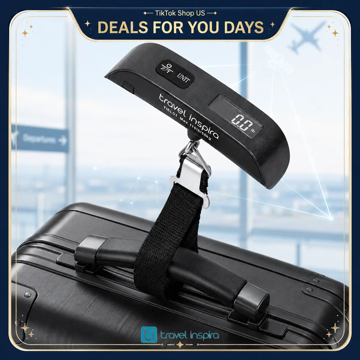 travel inspira Digital Luggage Scale, 110lbs Hanging Baggage Scale, Backlit LCD, Portable Suitcase Weighing Scale with Hook, Battery Included, Accurate Weighing, Strong Straps, Travel Essentials, DealsForYouDays
