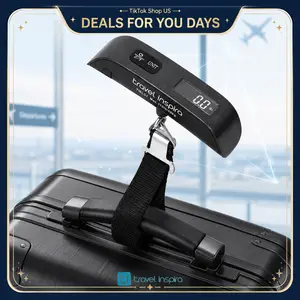travel inspira Digital Luggage Scale, 110lbs Hanging Baggage Scale, Backlit LCD, Portable Suitcase Weighing Scale with Hook, Battery Included, Accurate Weighing, Strong Straps, Travel Essentials, DealsForYouDays