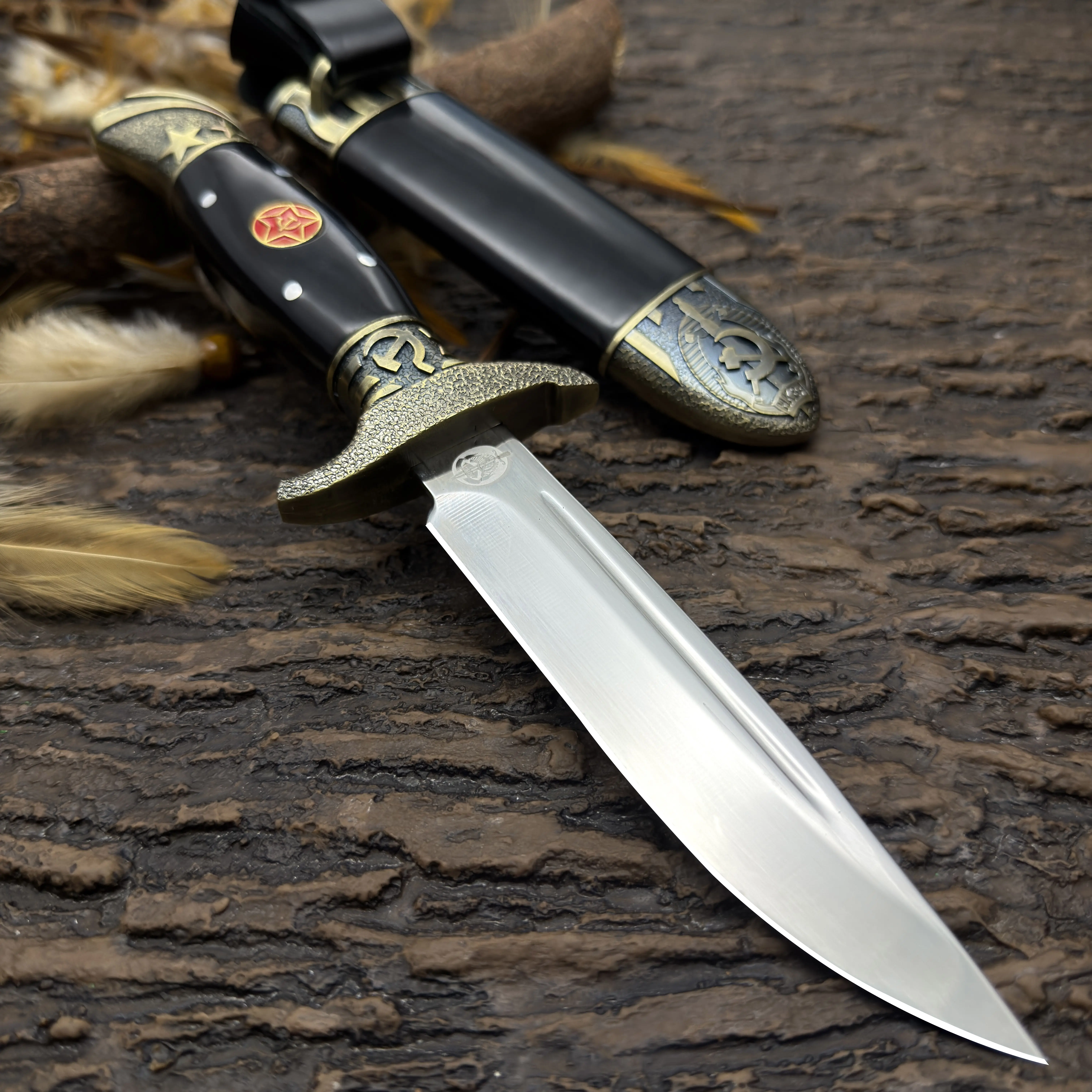 Vintage Ornate Handle Kitchen Utility Knife with Blade, Matching Sheath, Kitchenware for Food Preparation Cutting Tasks