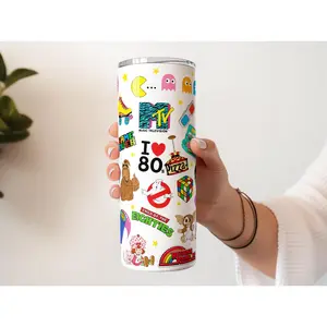 Retro I Love the 80s Pop Culture Collage 20 oz Skinny Tumbler