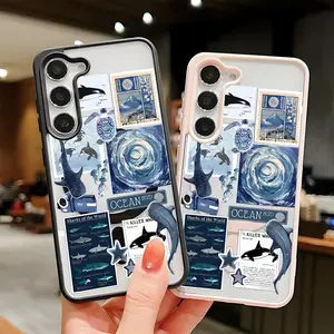 Whale Shark Pattern Clear Phone Case, Compatible with Silicone Bumper Protective Cover For Samsung S25 S24 S23 S22 Ultra Plus FE Girl