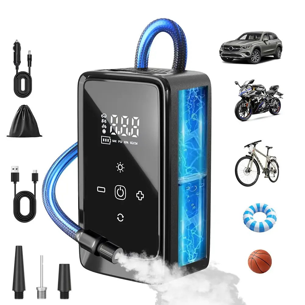 Portable Air Compressor Air Pump, 150PSI, 3X Fast Inflation, suitable for inflating Balls, Bicycles, Motorcycles, and Car Tires - Multifunctional Auto Accessories! Men gifts! (CE, FCC certified)