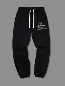 Men's Letter & Maple Leaf Print Drawstring Waist Sweatpants, Casual Comfy Pocket Design Jogger Pants for Summer, Men's Trousers for Daily Wear