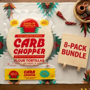 Santa Fe Tortilla Company Carb Chopper Low-Carb Flour Tortillas - 7 Inch (10ct, 12.8oz) | 4g Net Carbs | Cholesterol, Aluminum & Trans Fat Free | Soft, Authentic Taste for Wraps & Tacos | Kosher Certified, USA Made, Resealable Freshness 8-Pack