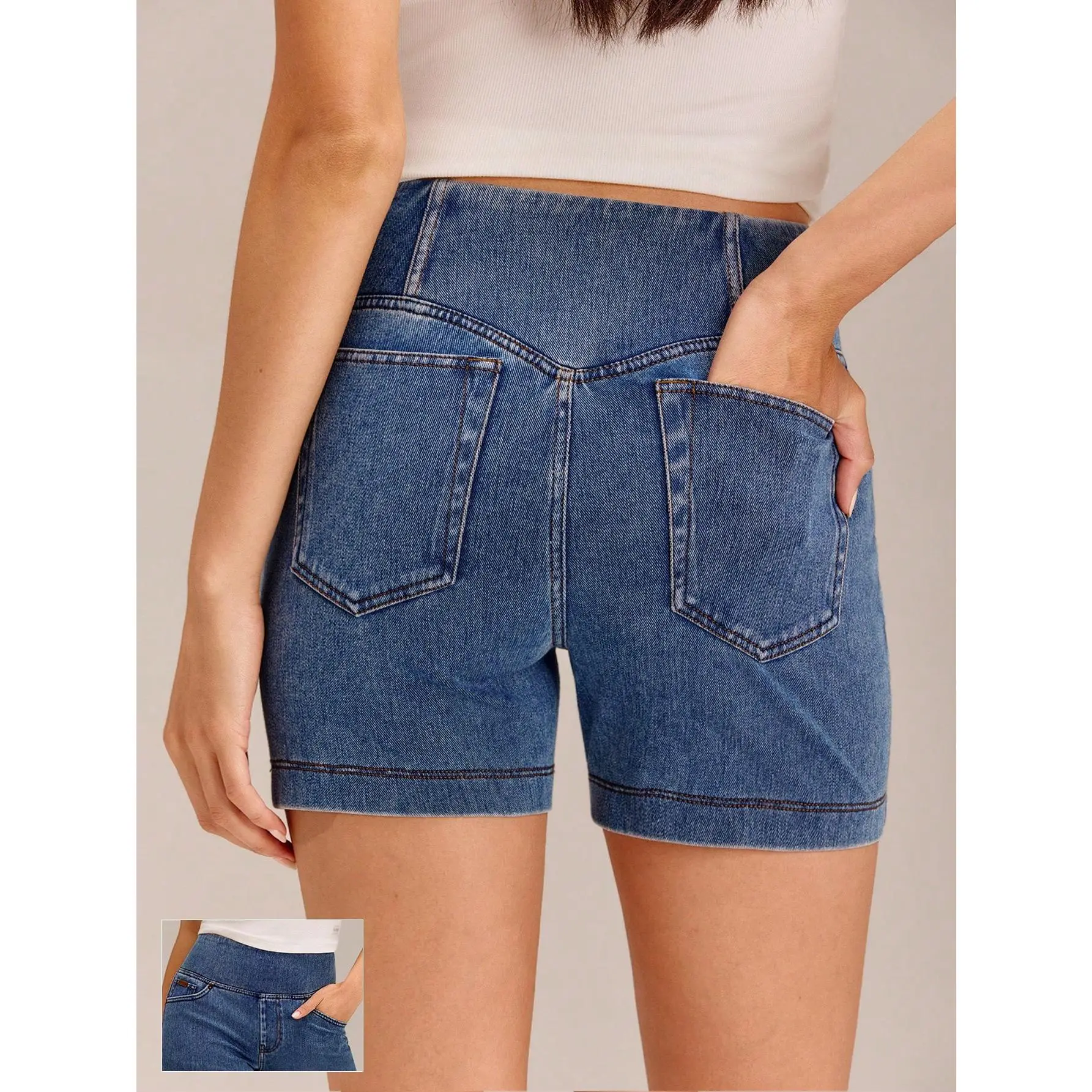GLOWMODE 4.3" Jeanius Moves Stretchy Breathable Butt-Lifting Denim Biker Shorts With Pockets Summer Vacation Holiday Daily Casual Wear