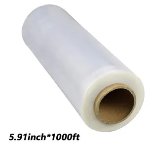 1 Roll 5.91 Inches X 1000 Clear Stretch Wrap Feet Plastic Pallet Supplies Durable Self-Adhering for Packing, Moving, Heavy Duty Shrink Film Rolls