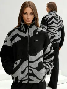 Unisex Y2K Style Gothic Runes Cross Pattern Streetwear Camo Colorblock Fall Winter Fleece Warm Fitted Jacket Coat, High Street Culture Gift
