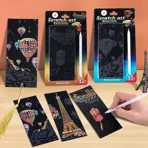 World Famous City Night Scene Scratch Art Bookmark Set, Includes 12 Scratch Papers, Classic Landmarks & Ancient Architecture Designs