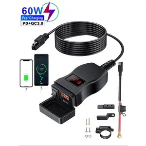 Motorcycle Phone Charger, Waterproof 12V Power Adapter with Switch Voltage Meter Socket, Motorcycle Accessories, Motorbike