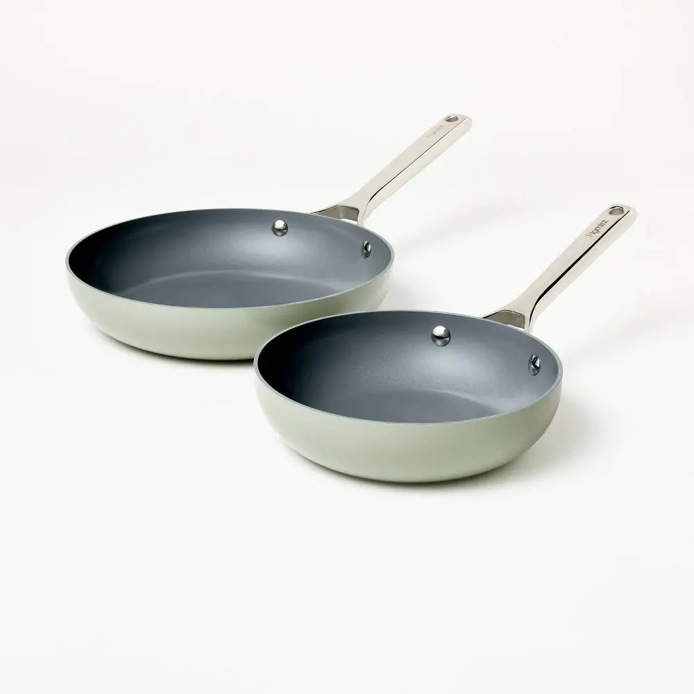2pk (8" & 10") Nonstick Ceramic Coated Aluminum Frypan Set Sage Green - Figmint 2pk (8" & 10") Nonstick Ceramic Coated Aluminum Frypan Set Sage Green - Figmint