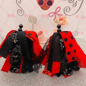 Fabric Earrings with Red and Black Sequins and Lace Accents for Stylish Accessory