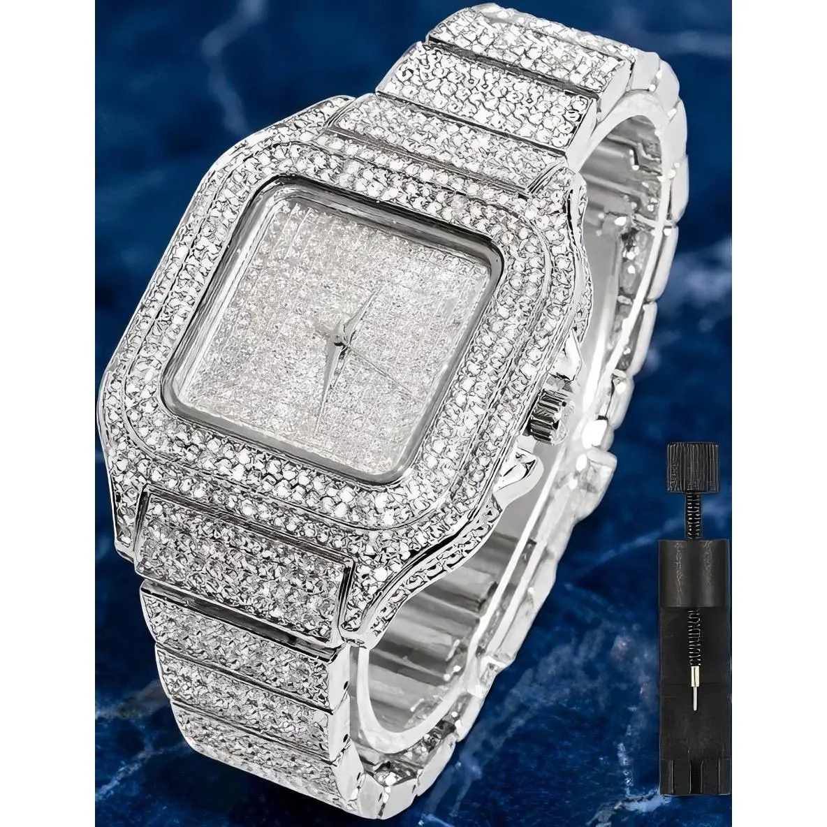 Iced-out Diamond Watch for Men/Women in Pink and Silver Colors