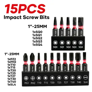 15 Pcs Industrial Phillips/Pozi/Torx/Square Screwdriver Bits Set- S2 Alloy Steel Anti-Slip Magnetic Drill Bits, Impact And Wear-Resistant, Universal 1/4" Hex Shank With Black Rust-Proof Base, Fit For Woodworking, Handicrafts, Manufacturing Tools