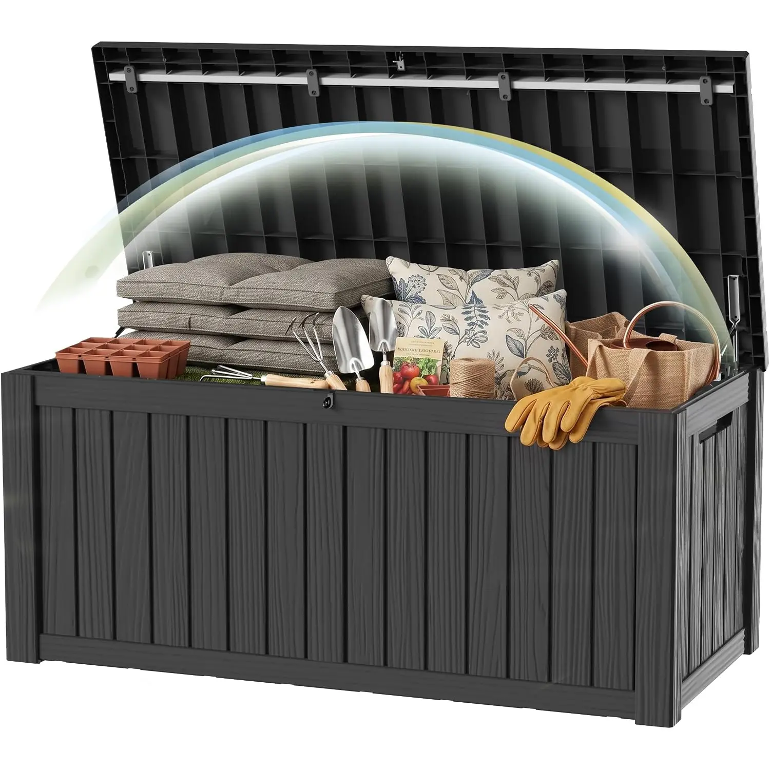 200Gal Lockable Waterproof Deck Box, Sturdy Bench for Patio & Garden Black