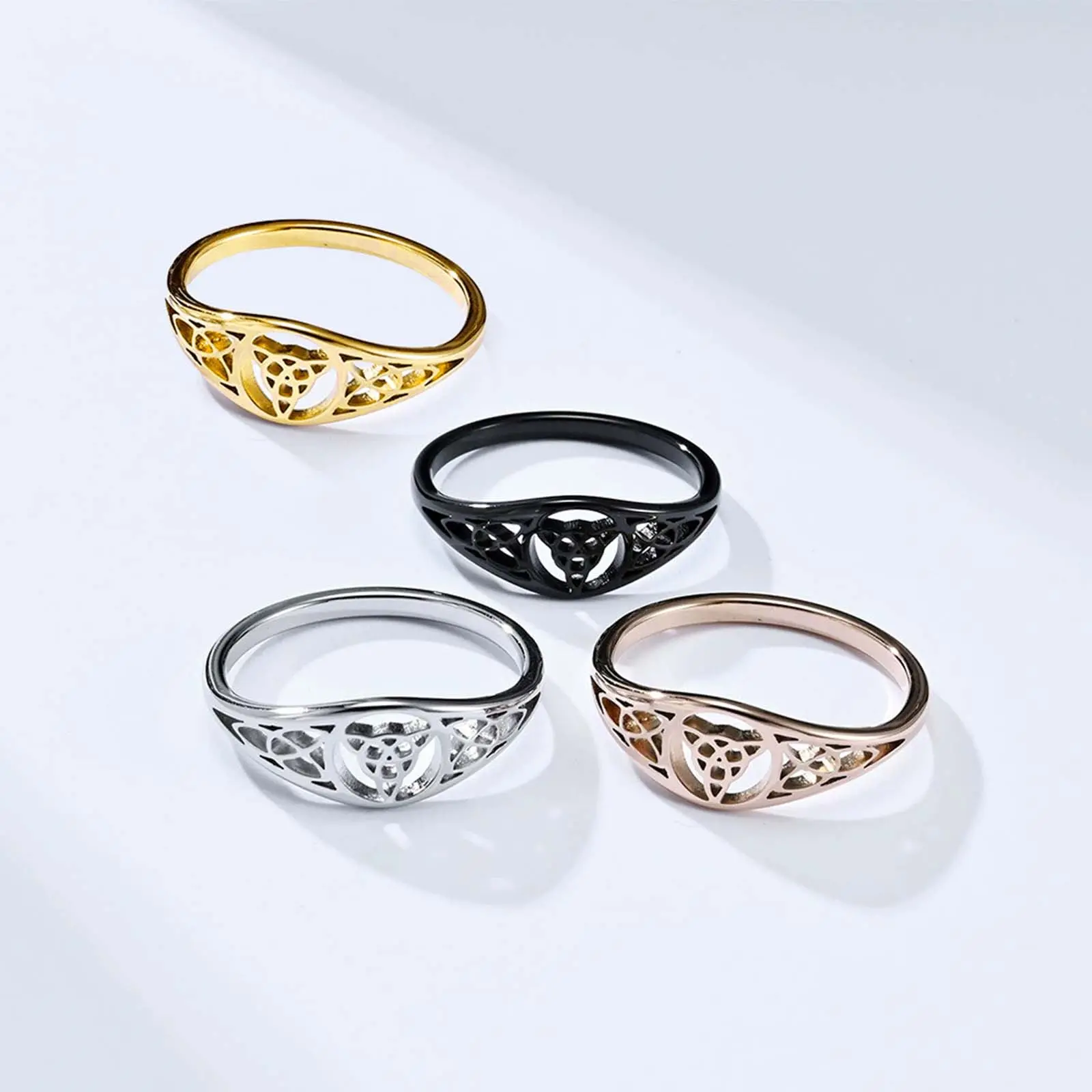 Triangle knot hollow non-fading ring proposal engagement Celtic knot stainless steel men and women ring suitable for party gifts