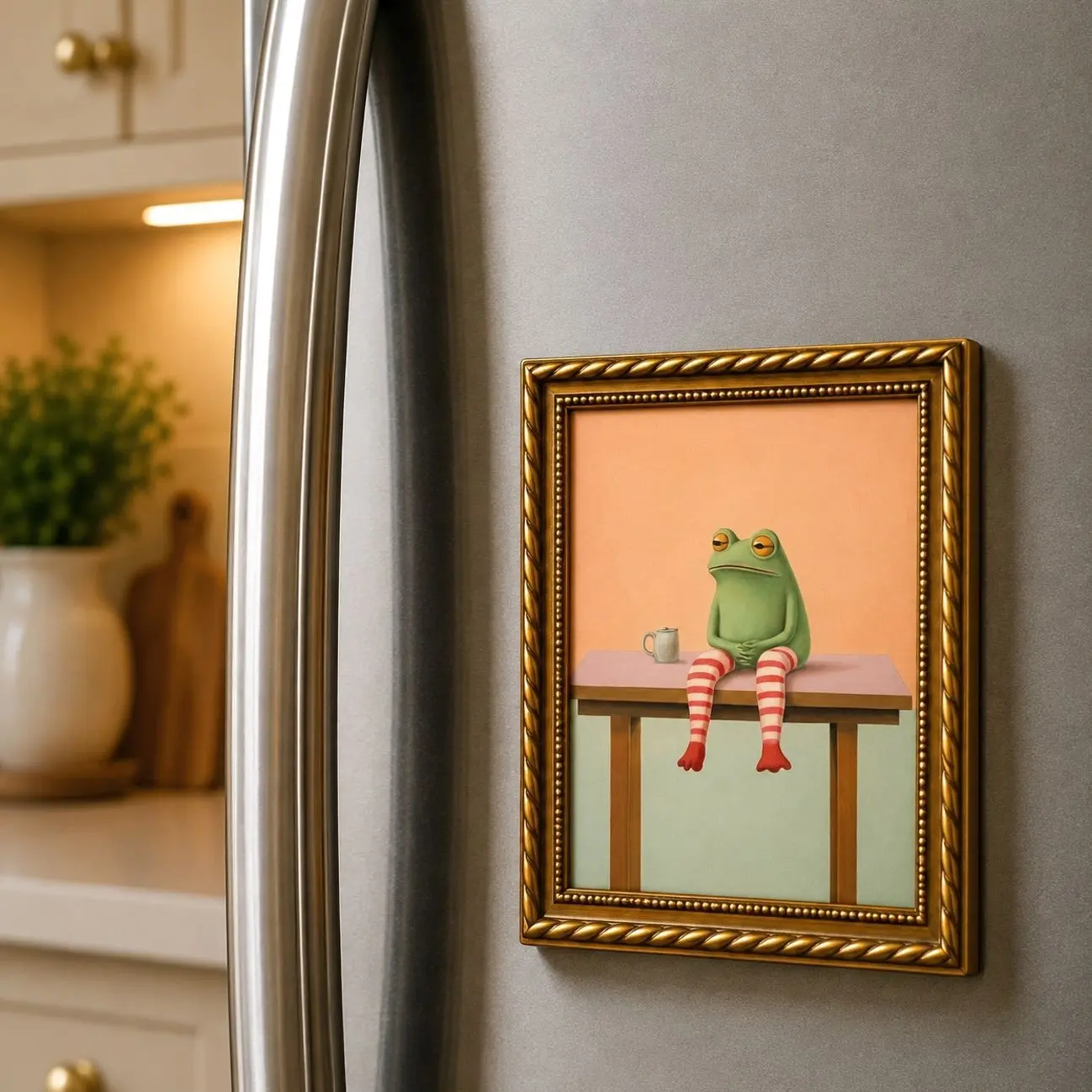 Cute Frog Wooden Fridge Magnet, Funny Tired Frog Refrigerator Magnet, Whimsical Animal Kitchen Decor, Frog Lover Gift