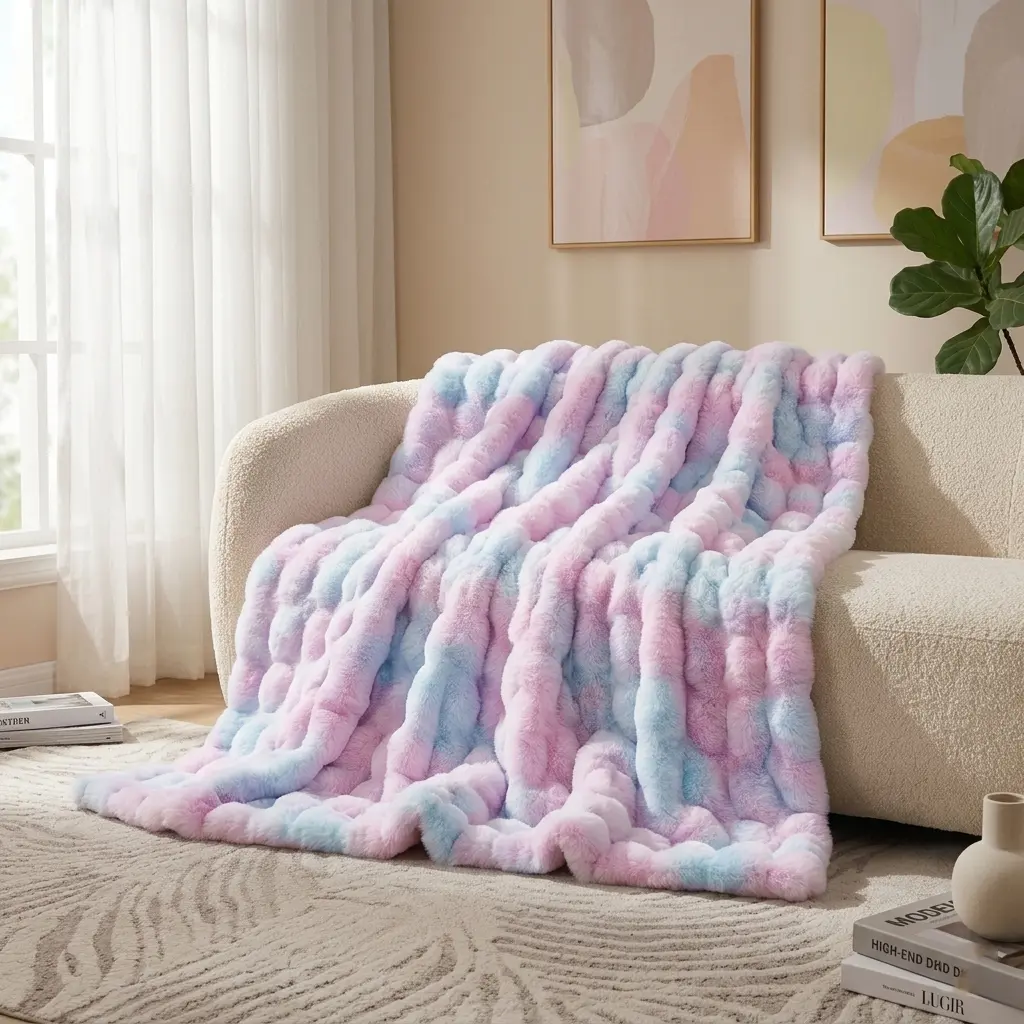 Snow Leopard Faux Fur Blanket 50"×60" - Ultra-Soft Rainbow Fluffy Lightweight Throw, Fade-Resistant, Machine-Washable, Cozy Aesthetic Luxury Home Decor, Winter Essential for Sofa, Christmas Gift