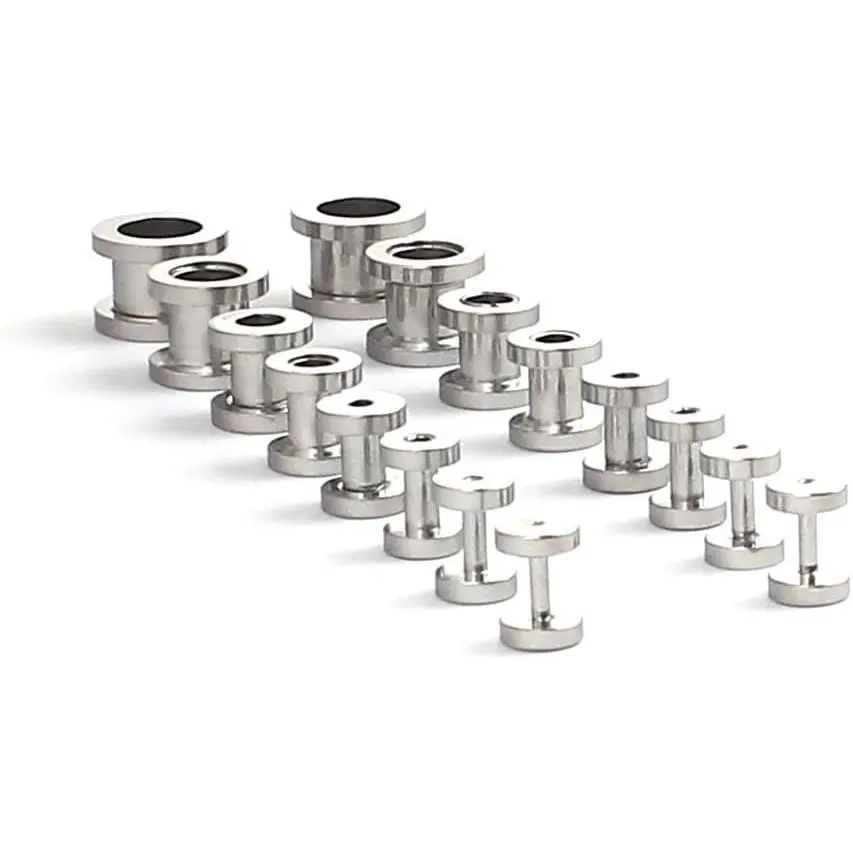 16pcs Surgical Steel Screw Tunnel Gauge Ear Expander Stretching Kit Plugs Piercing -8 Pairs 14g-00g (1.6mm-10mm)