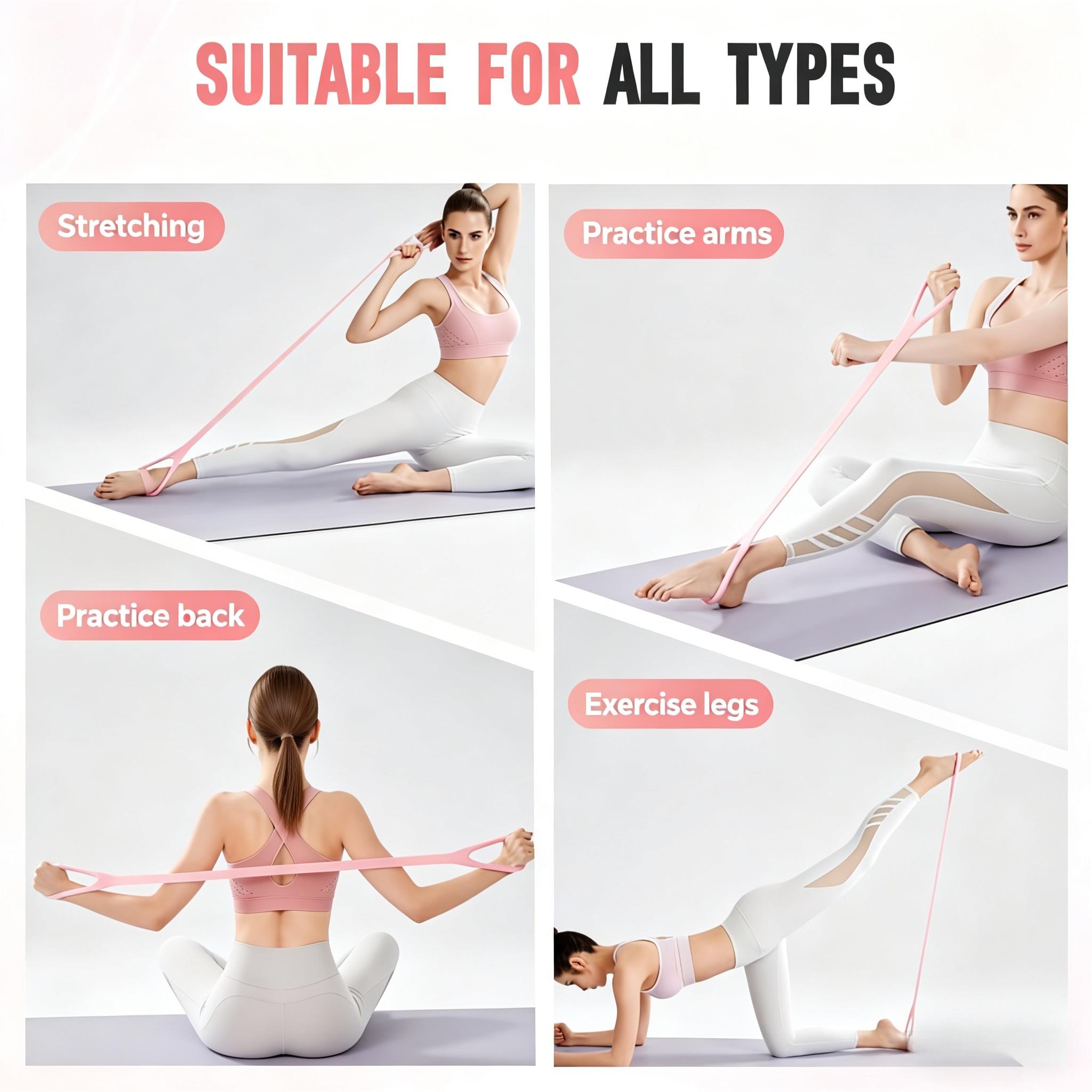 2-in-1 Women Home Fitness Kit: Figure 8 Yoga Puller & 6-Strand Abdominal Crunch Assist, Full Body Workout for Shoulders Back Core Legs, Home Gym Exercise for Core & Full Body