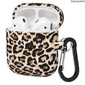 Durable Animal Print Silicone AirPods Case with Handy Grip Keychain, Charging-Compatible Protective Cover for AirPods 1/2/3/4, Including Leopard Design