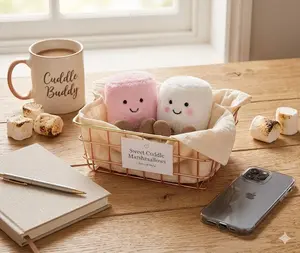 Jellycat Amuseable Marshmallows Plush Toy | Cute Pink and White Marshmallow Soft Toy Plushie Pair | Aesthetic Couple Gift Kids Toy