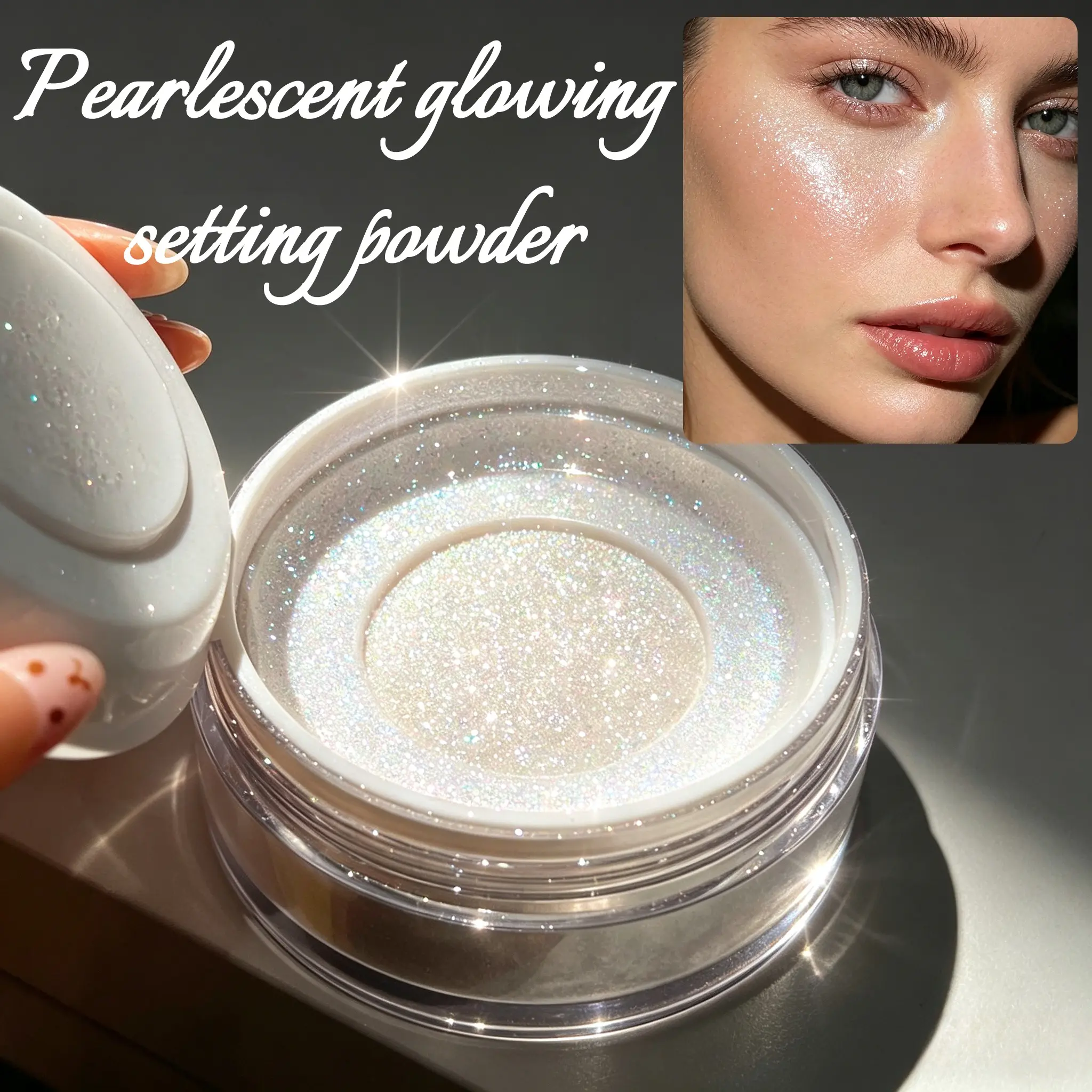 2 Color Options, Fine Pearl Highlighter Loose Powder, Glitter Highlighter, Makeup Highlighter, Oil Control & Setting Powder, Natural Glow, Invisible Pores, Suitable for All Skin Types
