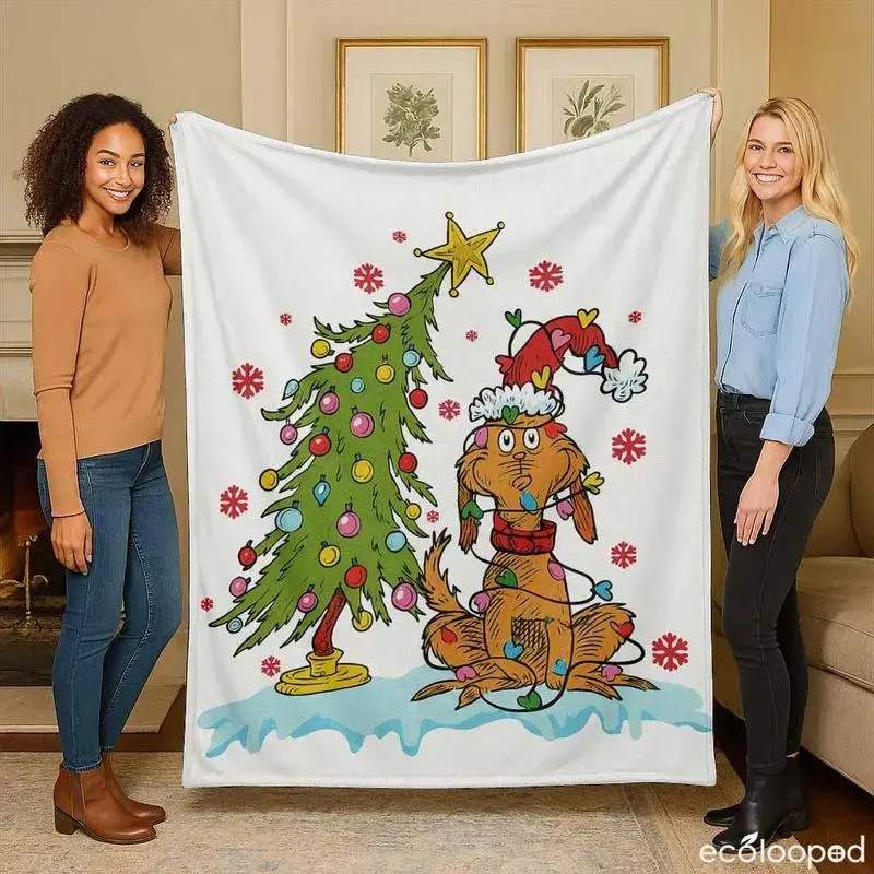 Cartoon Christmas Dog Flannel Throw Blanket, Whimsical Grinch-Style Print, Cozy Warm Breathable Lightweight, Anti-Pilling Fade-Wrinkle Resistant Durable, 32*48 Inches Multi-Size, Indoor/Outdoor Use, Ideal for Christmas Decor, Holiday Gifting