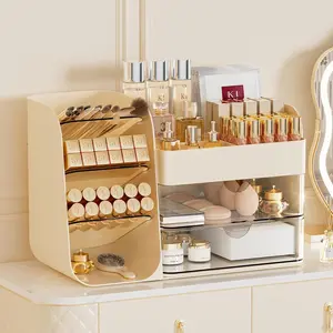 Makeup Organizer with Brush Holder for Vanity,Countertop Makeup Organizer with Drawers,Spacious Cosmetic Display Case,Perfect Storage Solution for Your Beauty Essential