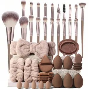 24/44 Piece Makeup Tool Set, Blurring Brush Set, 20 Makeup Brushes + 1 Hair Band + 2 Wristbands + 1 Cleaning Bowl + 5 Triangular Plush Powder Puffs + 5 Finger Powder Puffs + 5 Large Makeup Eggs, Kit, Makeup Brushes Kits