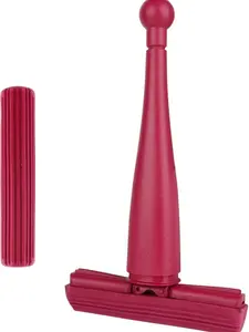 Portable Self-Squeeze Mini Mop with Crevice Brush – Hand Press Wringing, Ultra-Compact Flat Mop for Tight Spaces, Reusable & Wash-Free, Red
