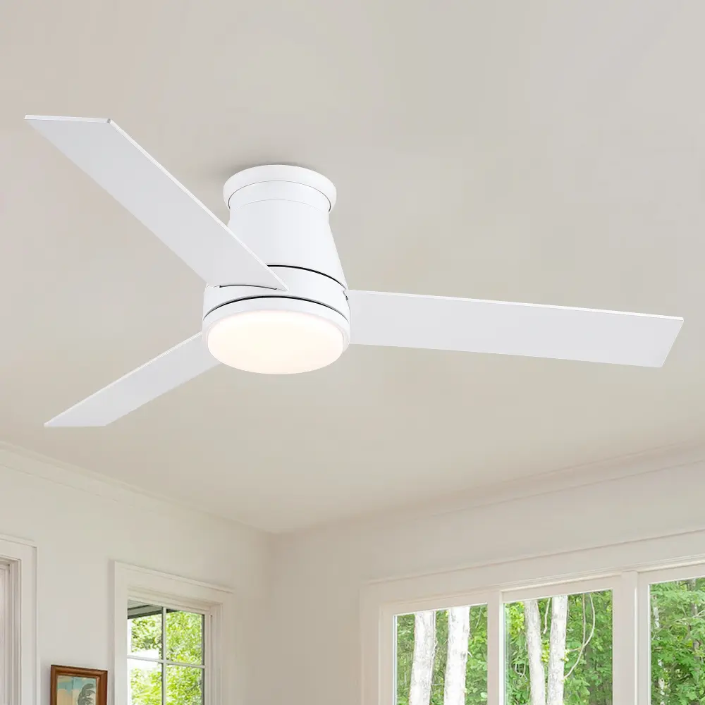 Low Profile Ceiling Fan with Light, 48" White Blades, Adjustable Remote Control, AC or DC Motor, Suitable for 12 ft. x 12 ft. Commercial/Office Spaces, Ceiling Fans With Lamps