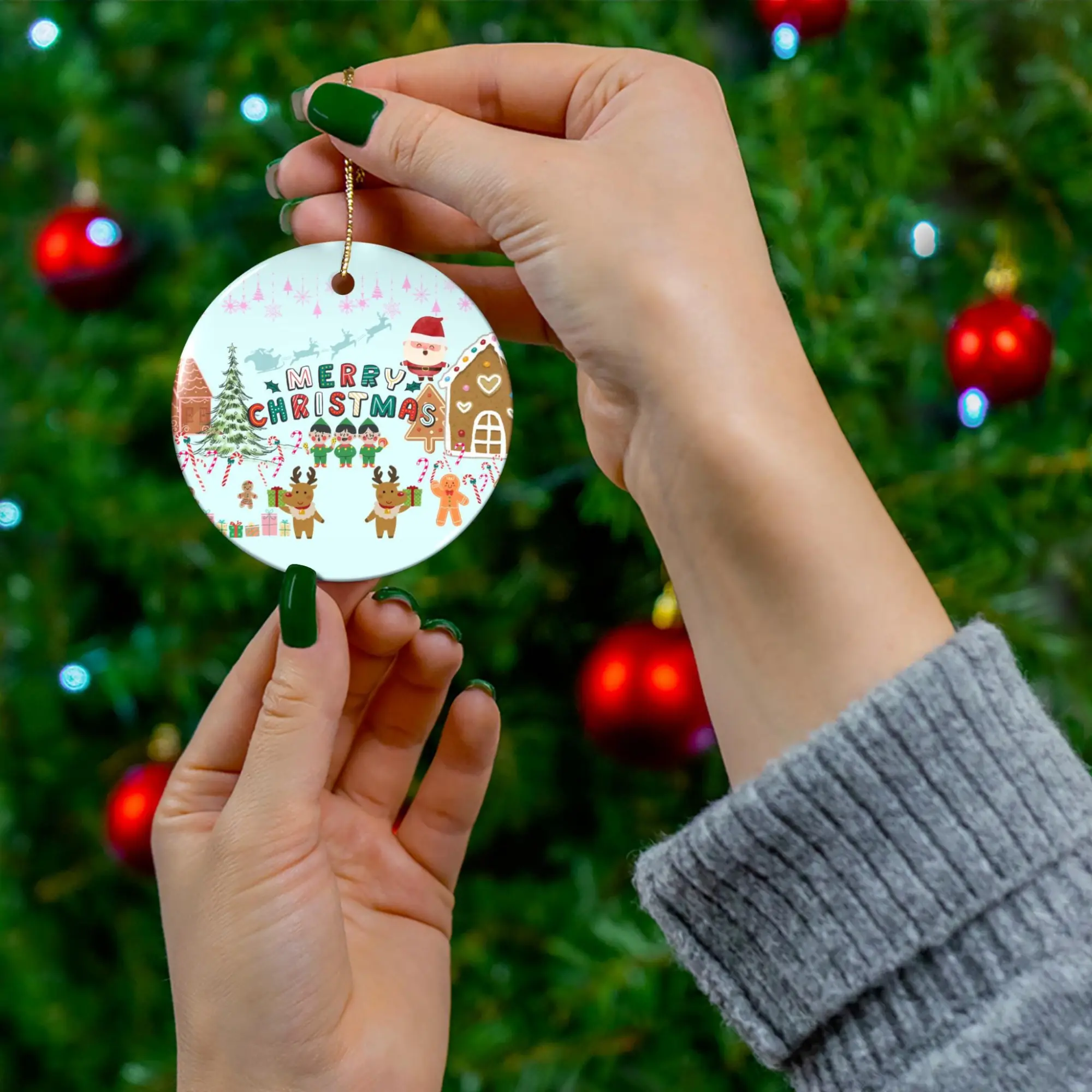 Gingerbread Village Ceramic Ornament