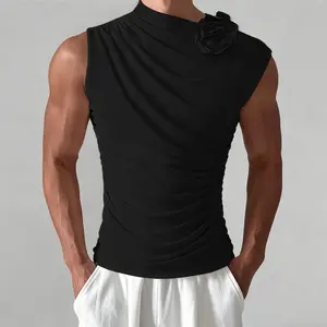 INCERUN Spring/Summer Men's Fashion Knitted Solid Color Pleated 3D Floral Vest