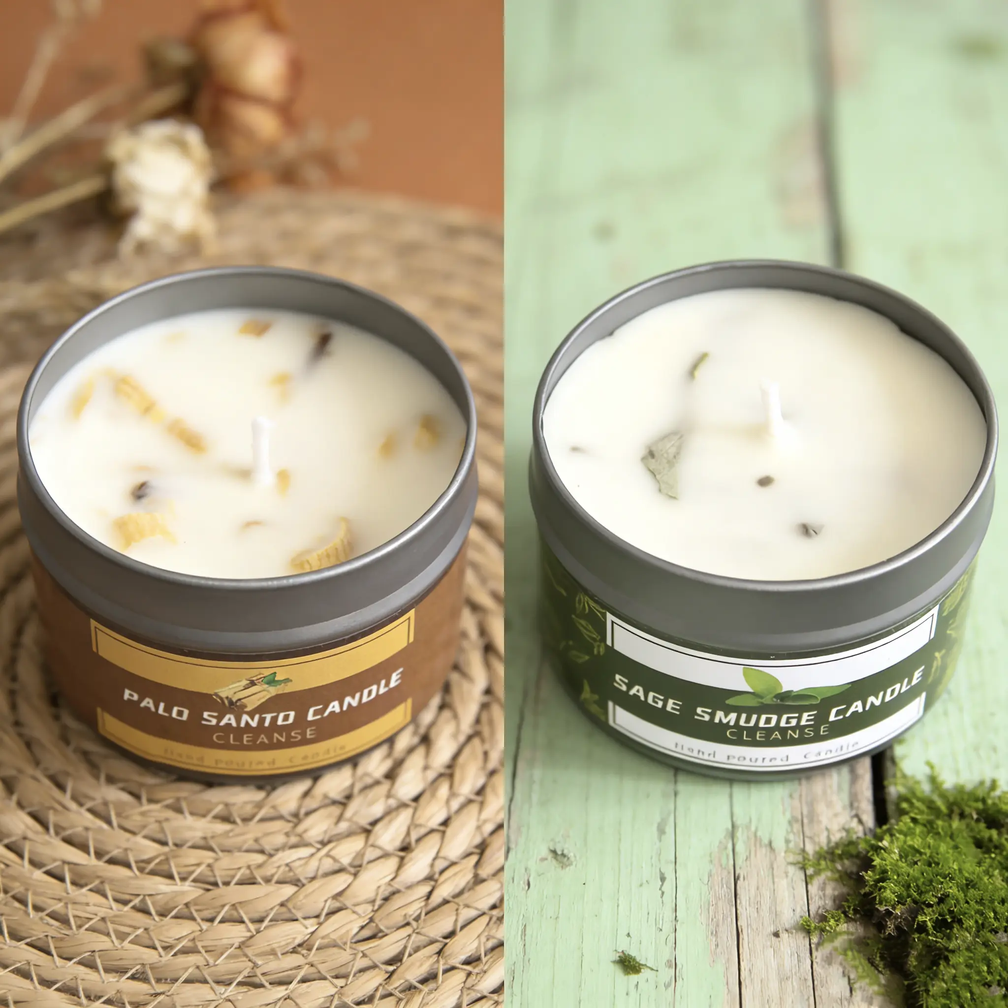 Sage & Palo Santo Cleansing Candles, Long-Lasting Soy Wax Tin Candles, Natural Scented Candles for Home Purification, Christmas, Halloween, and Spiritual Gifts, Choose from Sage or Palo Santo in 2/4 Pack,  candle signature