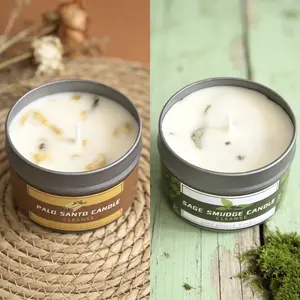 Sage & Palo Santo Cleansing Candles, Long-Lasting Soy Wax Tin Candles, Natural Scented Candles for Home Purification, Christmas, Halloween, and Spiritual Gifts, Choose from Sage or Palo Santo in 2/4 Pack,  candle signature